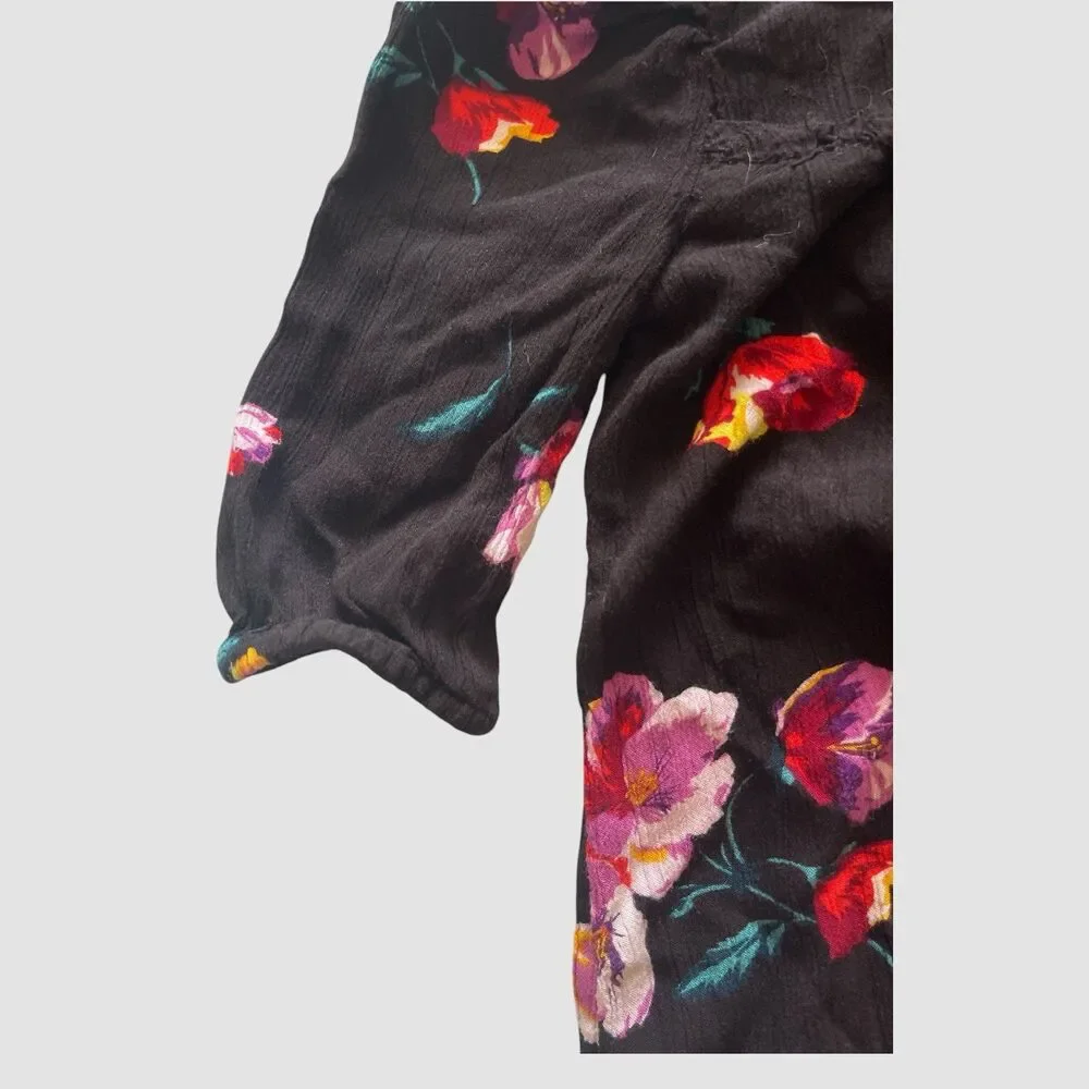 Old Navy Kids Girls Size Small 5/6 Black Floral Fit & Flare 3/4 Sleeve Dress